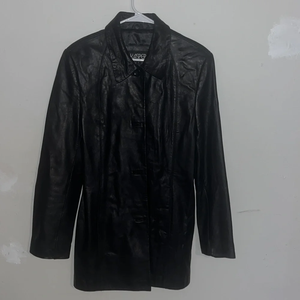 KASPER Men's Premium 3/4 Length Black Leather Coat - Picture 2 of 8